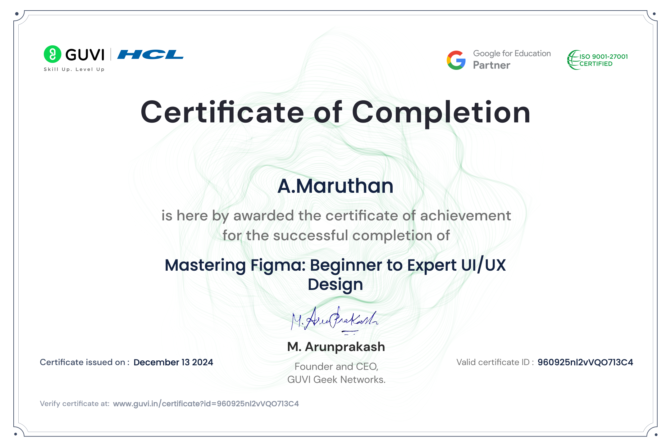 certificate Screenshot