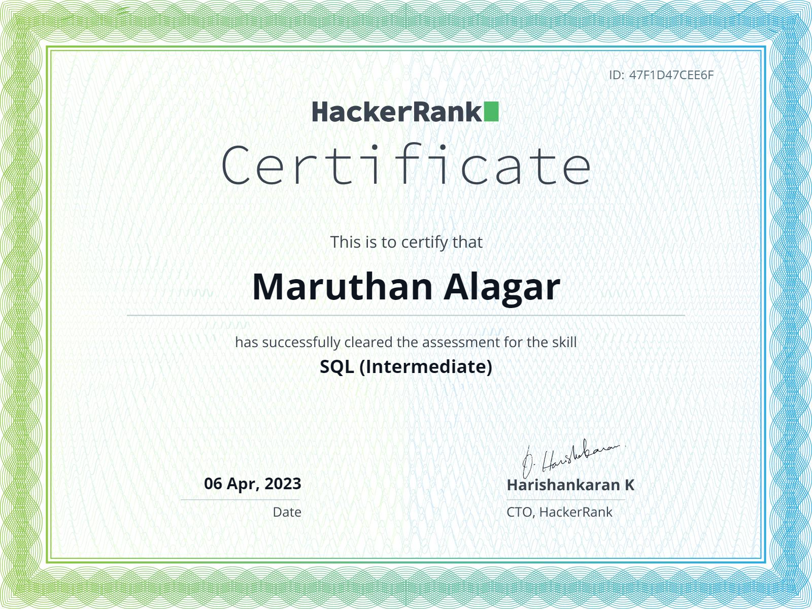 certificate Screenshot